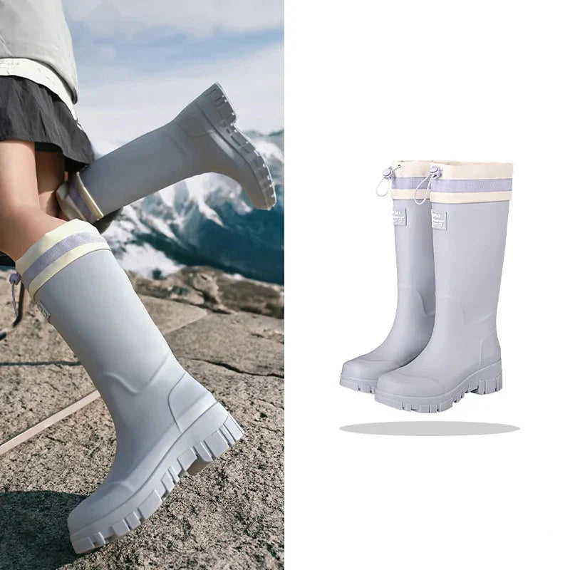 Damen Gummistiefel Retro Stil Wasserfest Antirutsch