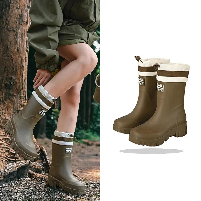 Damen Gummistiefel Retro Stil Wasserfest Antirutsch