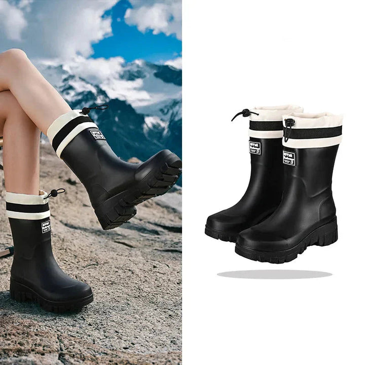 Damen Gummistiefel Retro Stil Wasserfest Antirutsch