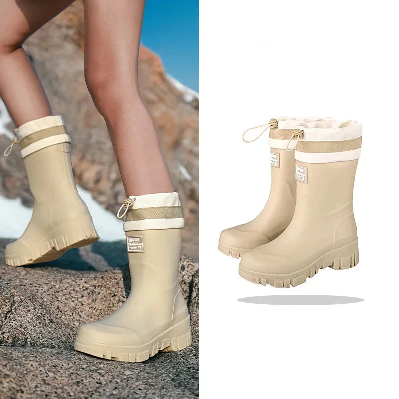 Damen Gummistiefel Retro Stil Wasserfest Antirutsch