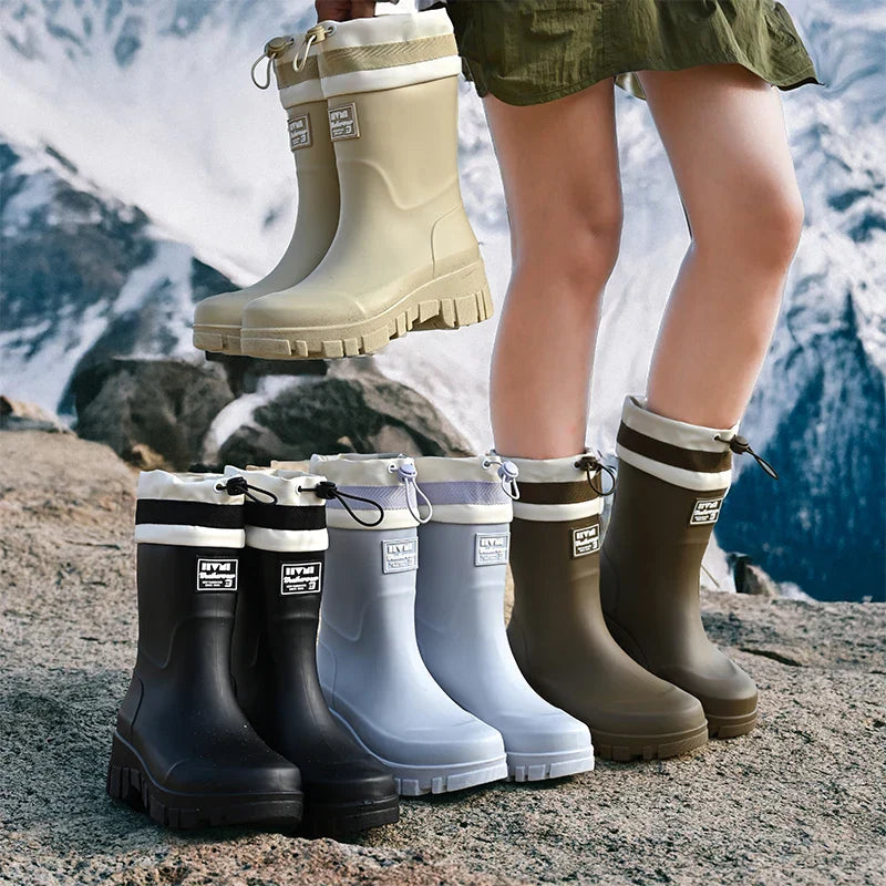 Damen Gummistiefel Retro Stil Wasserfest Antirutsch