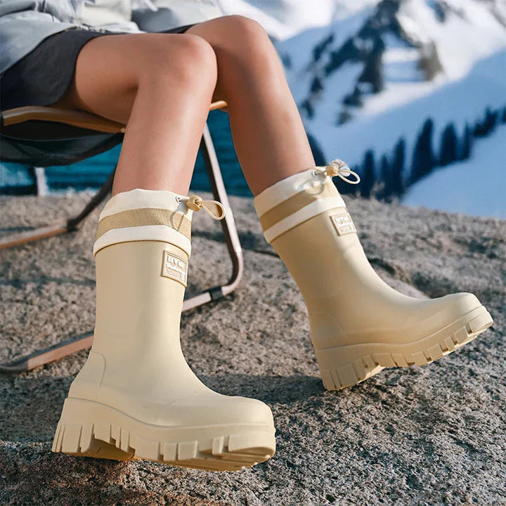 Damen Gummistiefel Retro Stil Wasserfest Antirutsch