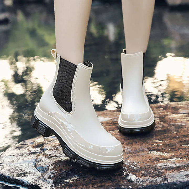 Damen Gummistiefel Wasserfest Kurzrohr mit Elastischen Seiteneinsätzen