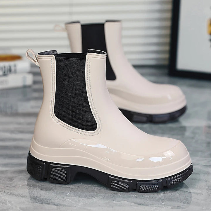 Damen Gummistiefel Wasserfest Kurzrohr mit Elastischen Seiteneinsätzen