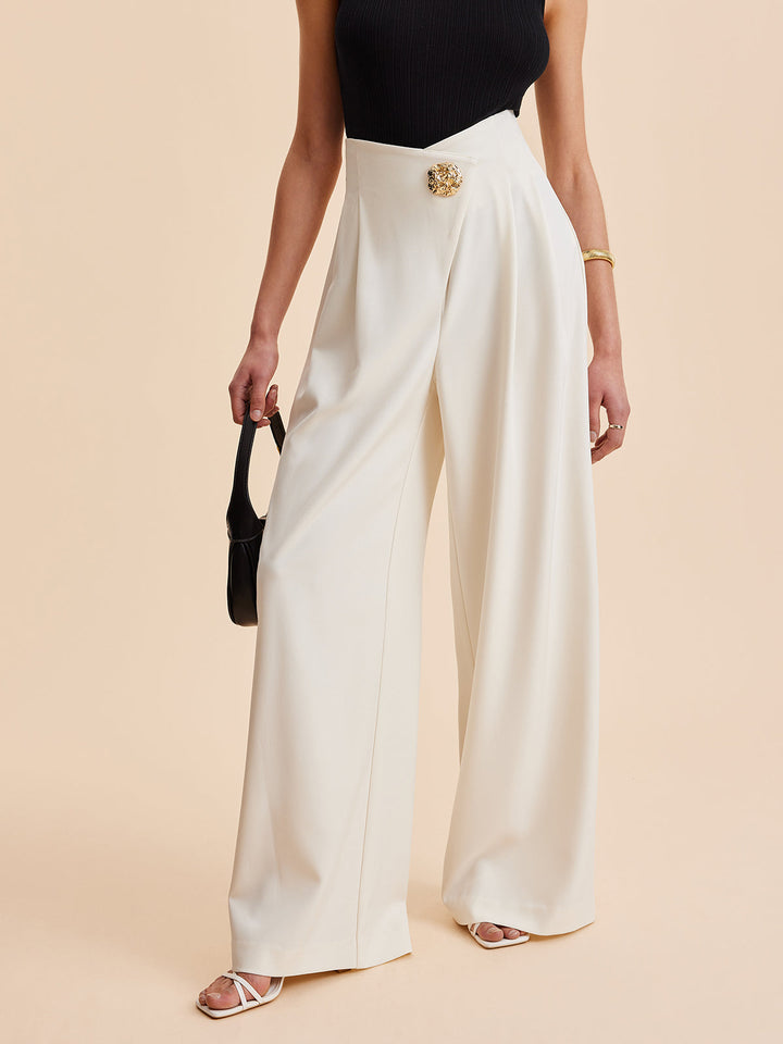 Women's High-Waisted Wide Pants with Embellishments