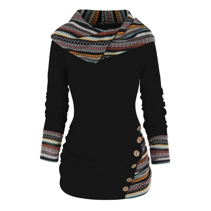 Damen Hoodie Baumwolle Ethno-Style mit Kapuze und Geometrischen Mustern