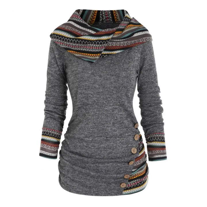 Damen Hoodie Baumwolle Ethno-Style mit Kapuze und Geometrischen Mustern