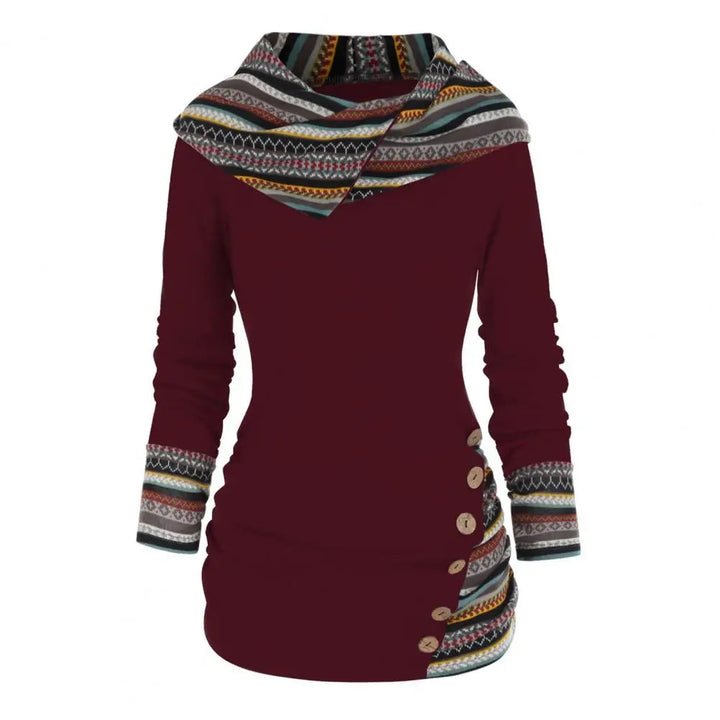 Damen Hoodie Baumwolle Ethno-Style mit Kapuze und Geometrischen Mustern