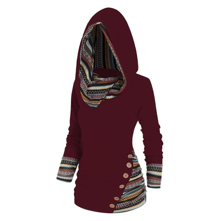 Damen Hoodie Baumwolle Ethno-Style mit Kapuze und Geometrischen Mustern