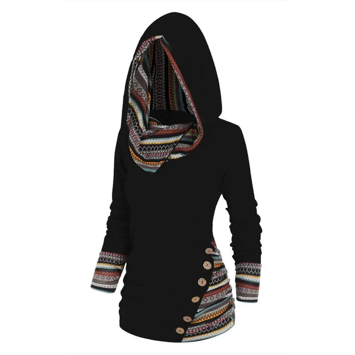 Damen Hoodie Baumwolle Ethno-Style mit Kapuze und Geometrischen Mustern