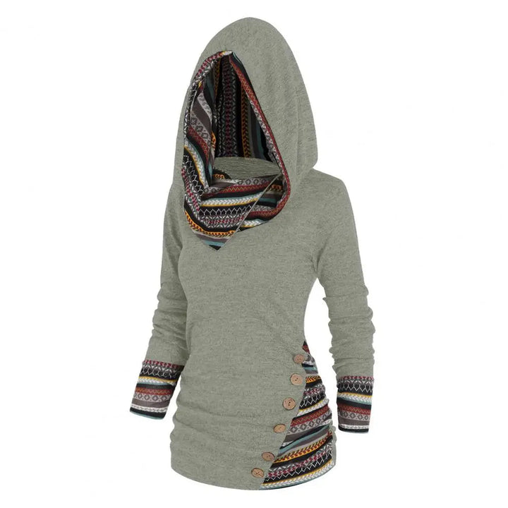 Damen Hoodie Baumwolle Ethno-Style mit Kapuze und Geometrischen Mustern