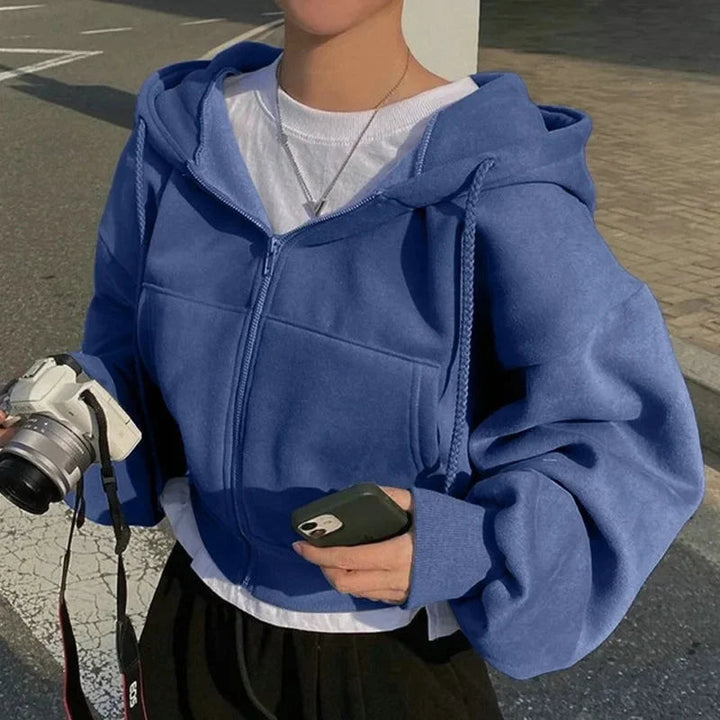 Damen Hoodie Baumwolle Lässig Verkürzte Silhouette