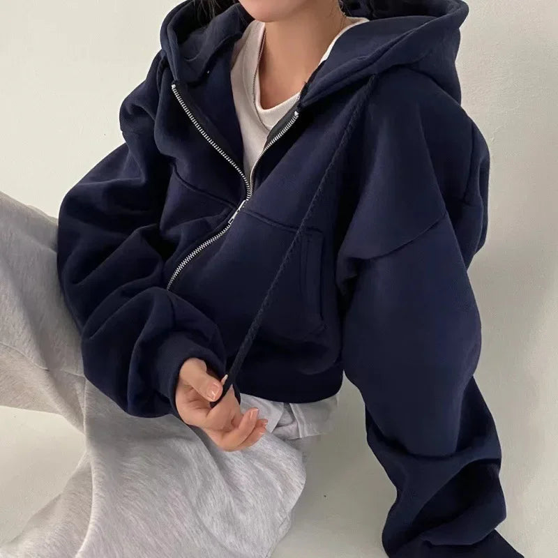 Damen Hoodie Baumwolle Lässig Verkürzte Silhouette