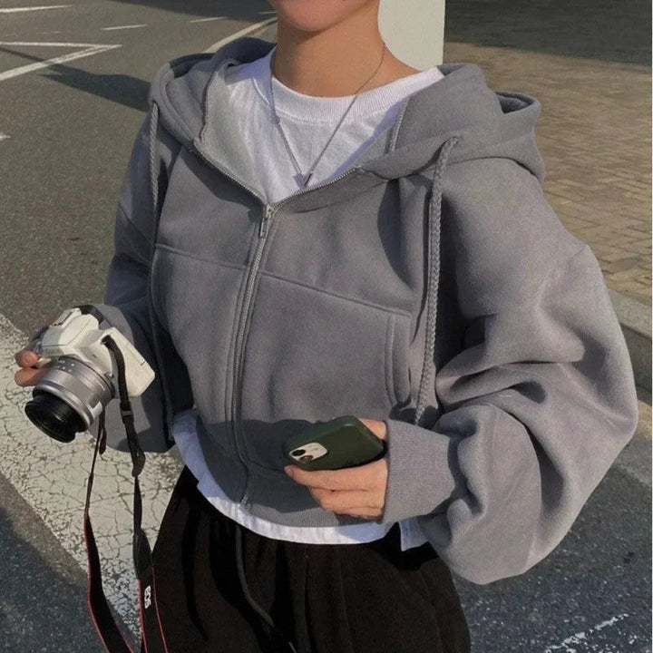 Damen Hoodie Baumwolle Lässig Verkürzte Silhouette