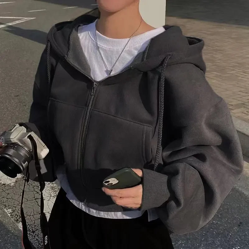 Damen Hoodie Baumwolle Lässig Verkürzte Silhouette