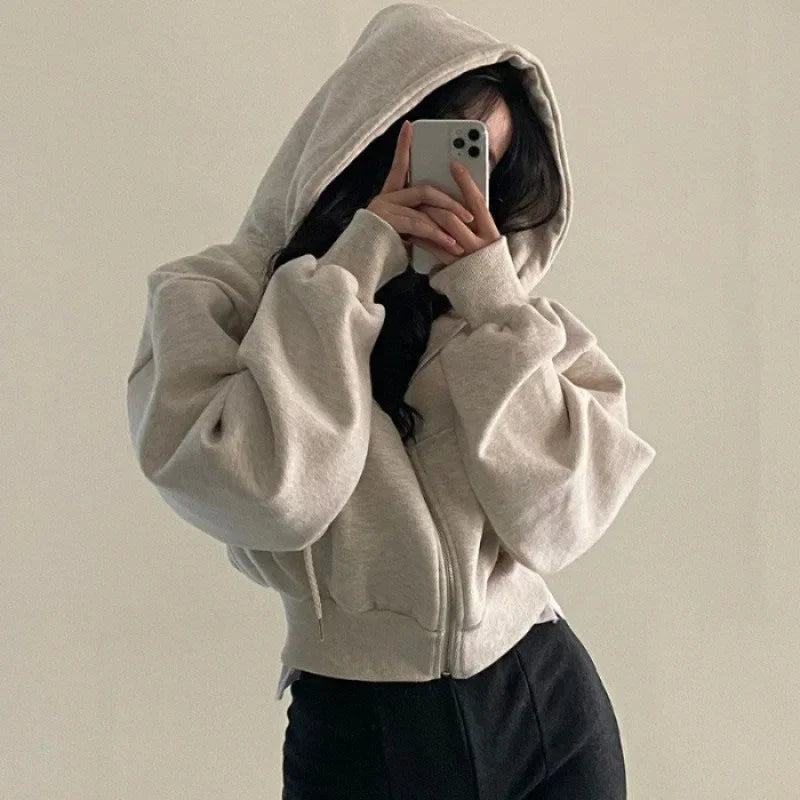 Damen Hoodie Baumwolle Lässig Verkürzte Silhouette