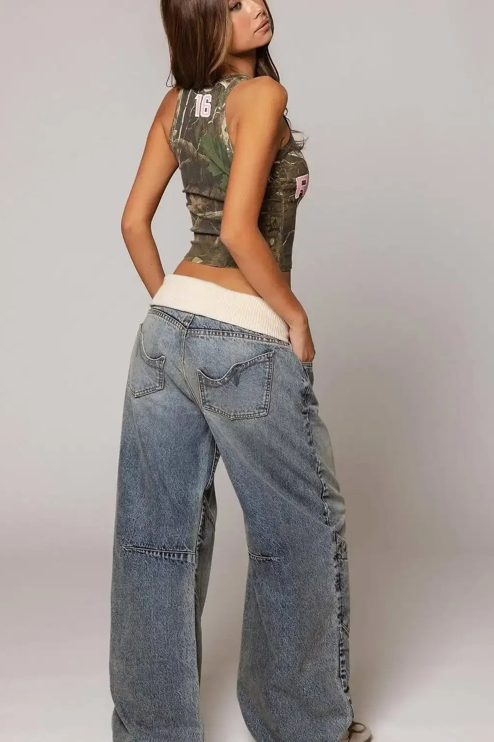 Damen Jeans Weites Bein Hochgeschnitten 2