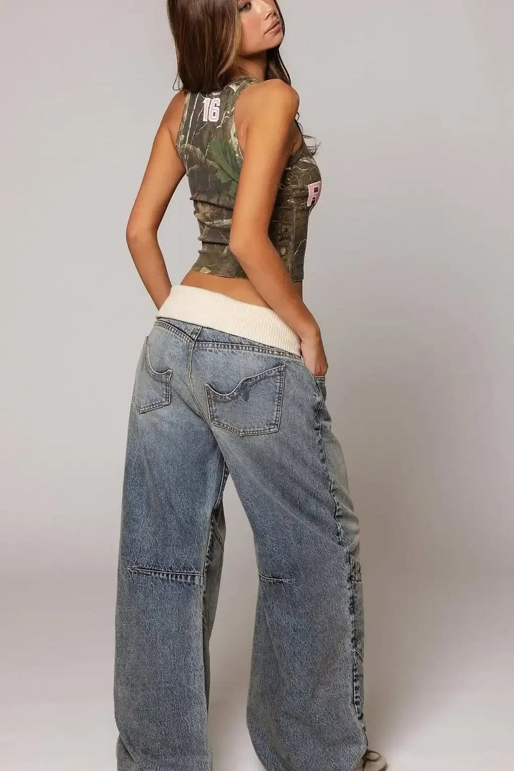 Damen Jeans Weites Bein Hochgeschnitten 2