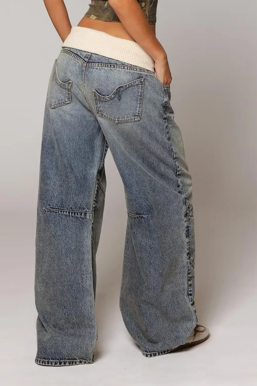 Damen Jeans Weites Bein Hochgeschnitten 4