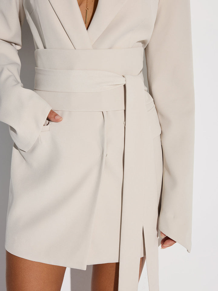 Damen Midi Kleid Baumwollmischung Doppelbrust-Blazer mit Gürtel