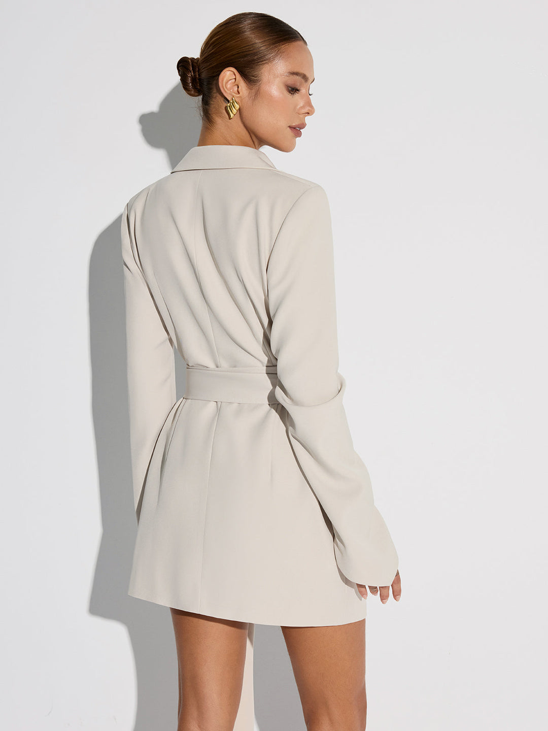 Damen Midi Kleid Baumwollmischung Doppelbrust-Blazer mit Gürtel