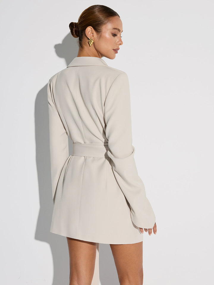 Damen Midi Kleid Baumwollmischung Doppelbrust-Blazer mit Gürtel