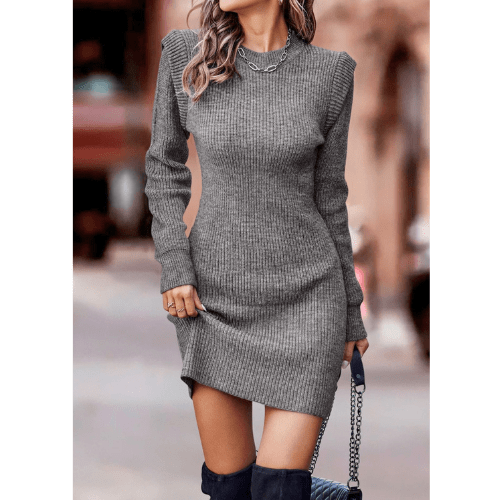 Damen Kleid Strickstoff Patchwork Stil