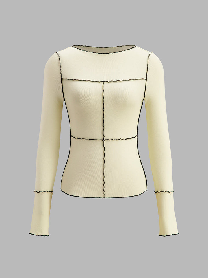 T-shirt à manches longues pour femmes en coton Lyocell slim fit avec bordure en laitue