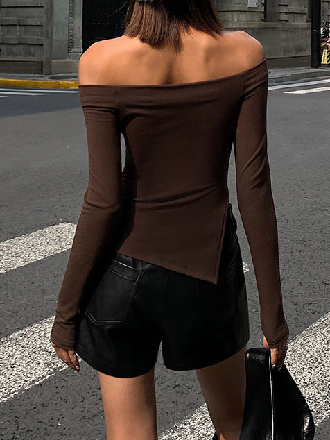 Women's long-sleeve shirt jersey off-shoulder asymmetrical
