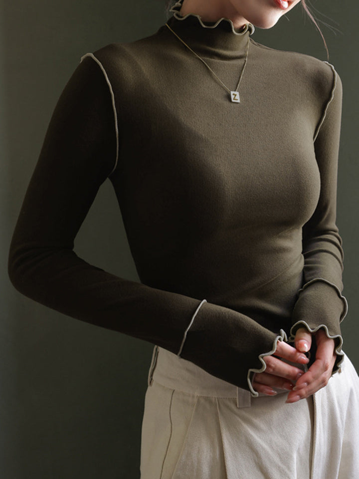 Chemise à manches longues pour femmes en polyester à col montant slim fit