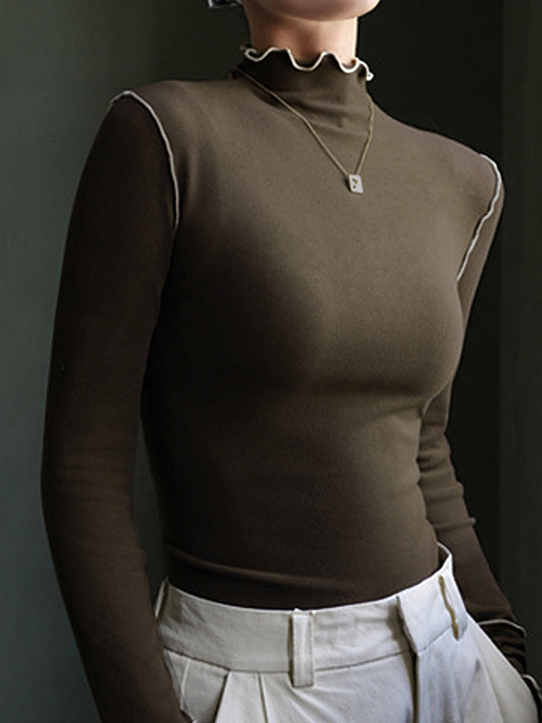 Chemise à manches longues pour femmes en polyester à col montant slim fit