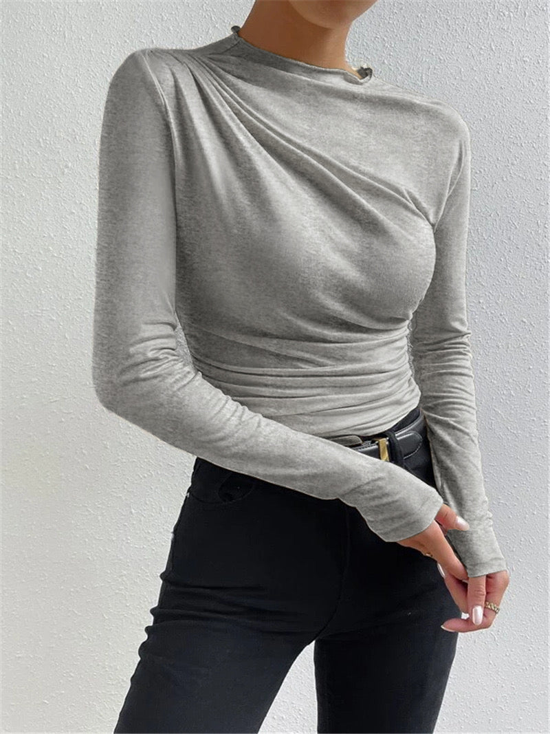 Chemisier à manches longues pour femmes Raffung Élégant Longsleeve