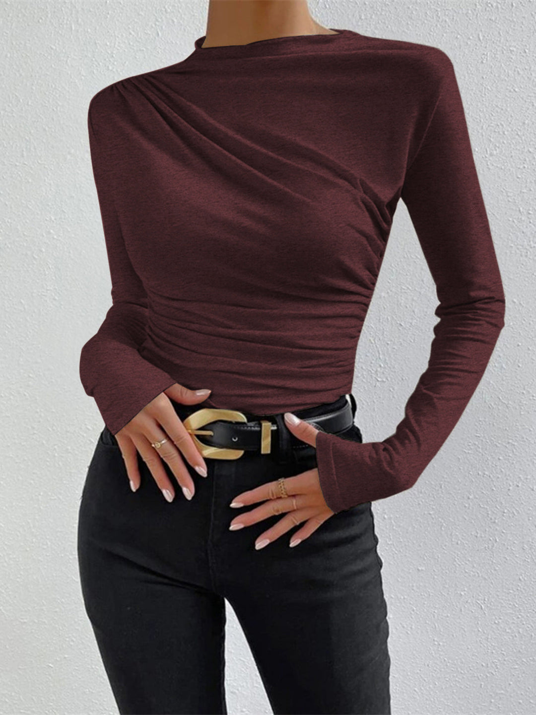 Chemisier à manches longues pour femmes Raffung Élégant Longsleeve