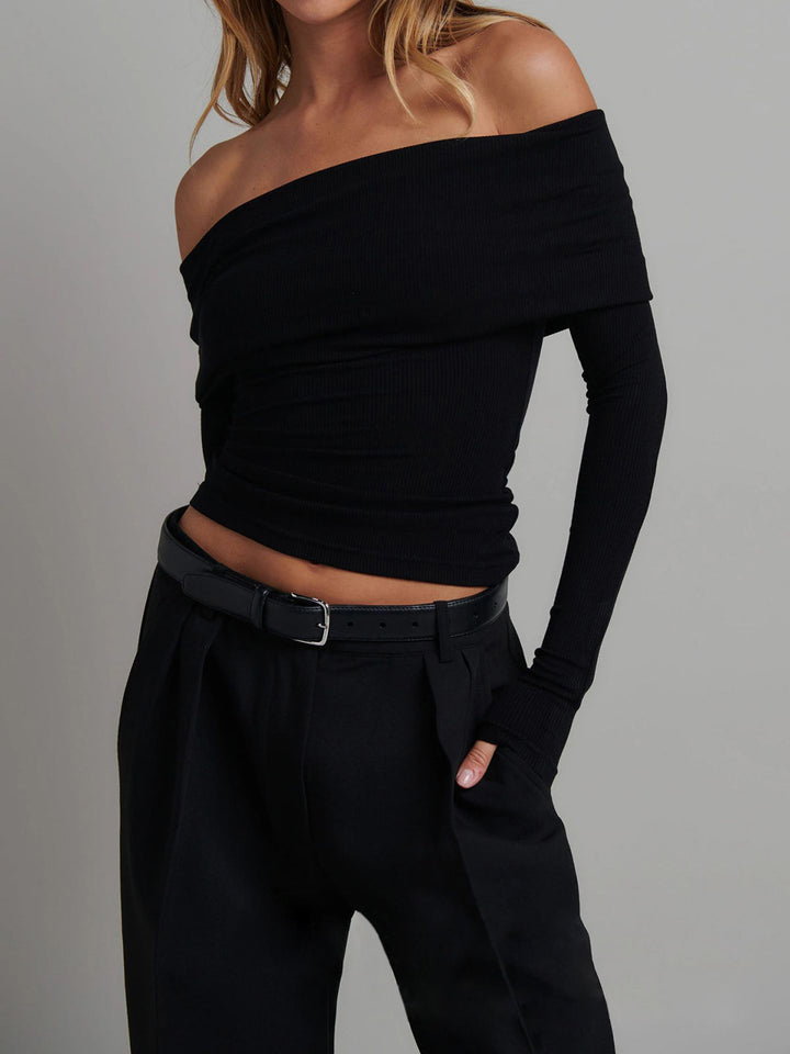 Women's long-sleeve shirt slim fit ribbed