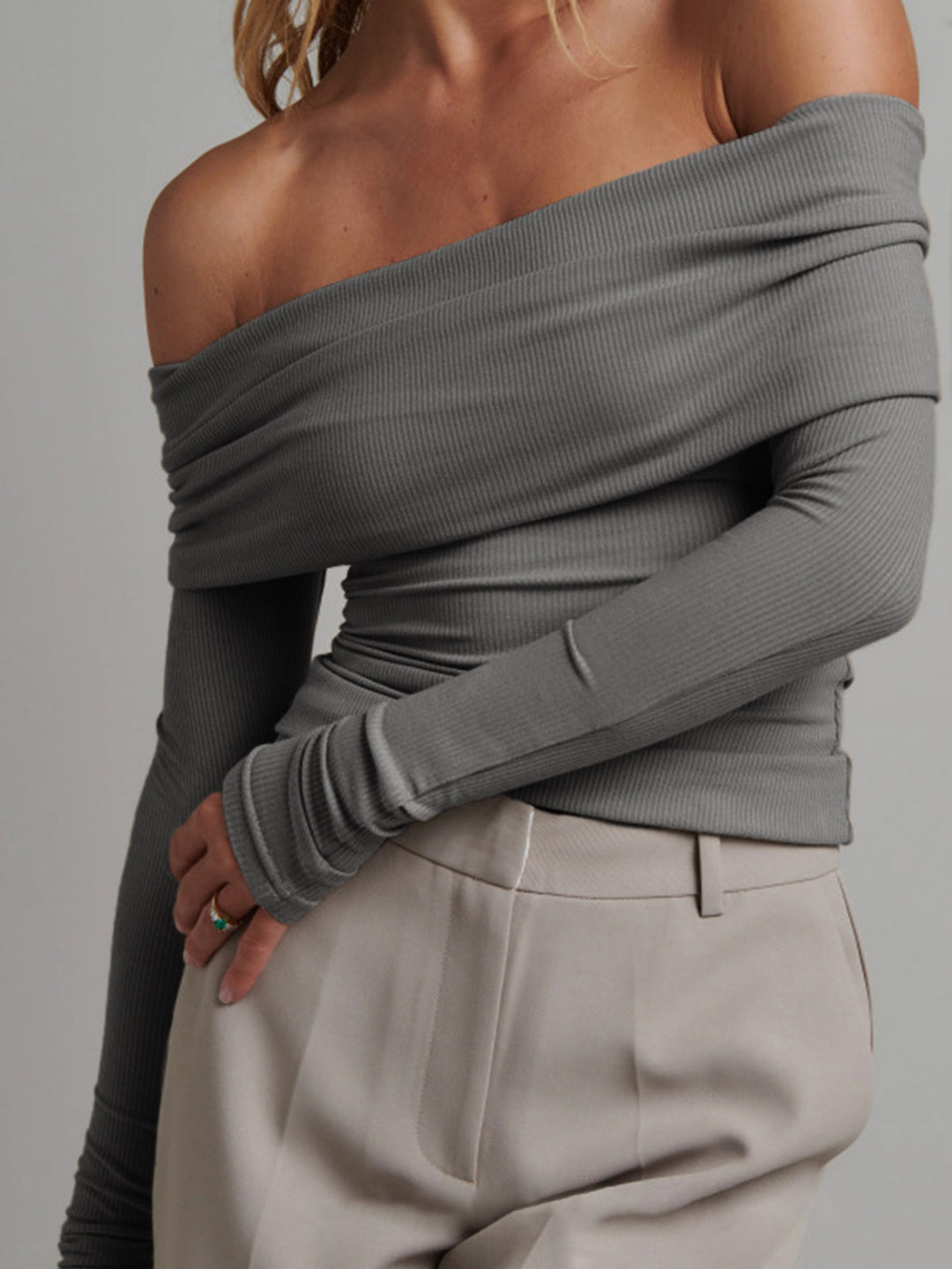 Women's long-sleeve shirt slim fit ribbed
