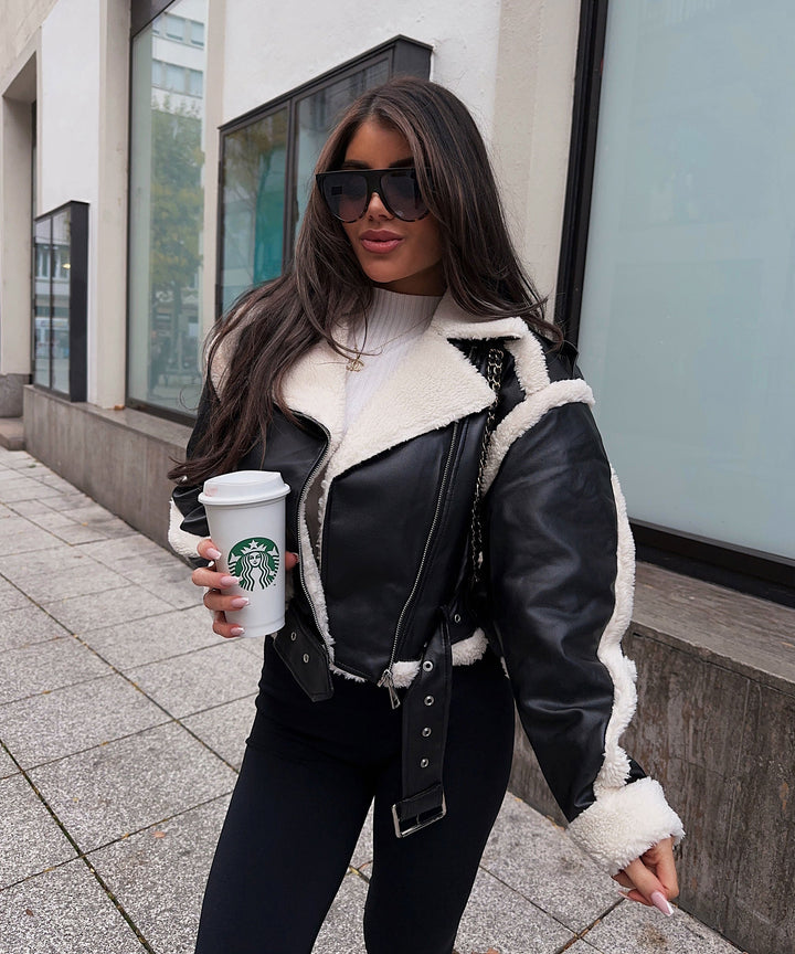 Damen Lange Winterjacke mit Teddyfell