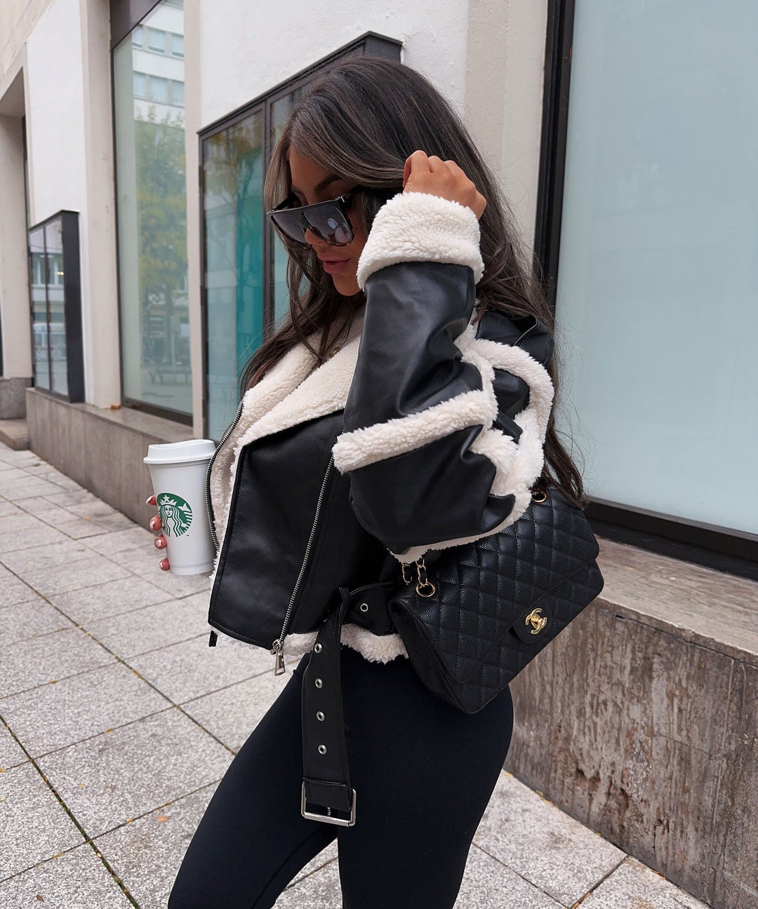 Damen Lange Winterjacke mit Teddyfell