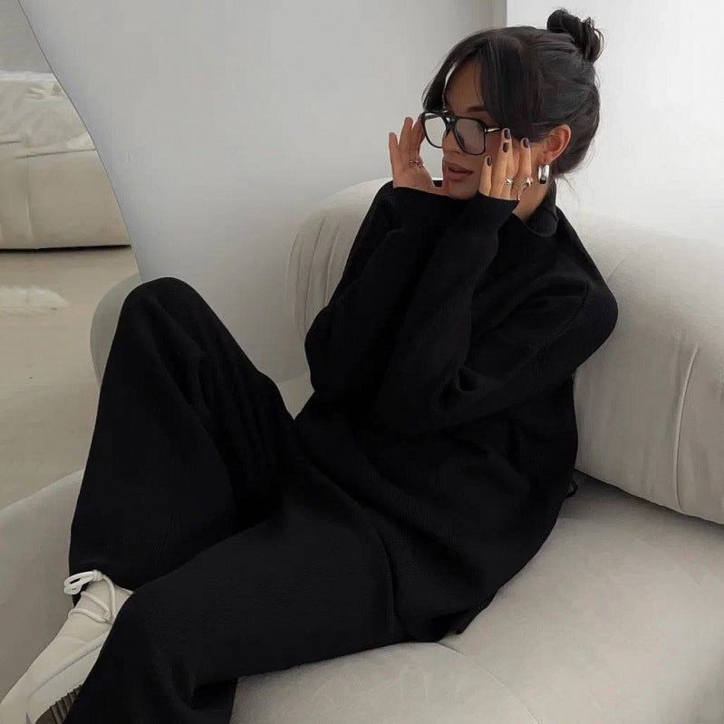 Women's loungewear set knit with high collar