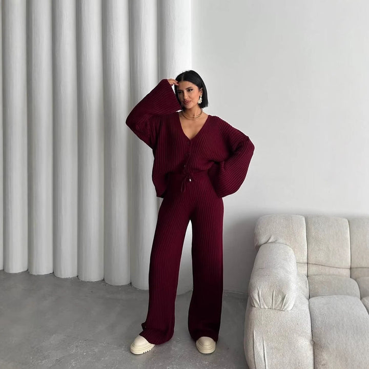 Women's loungewear set knit with wide sleeves