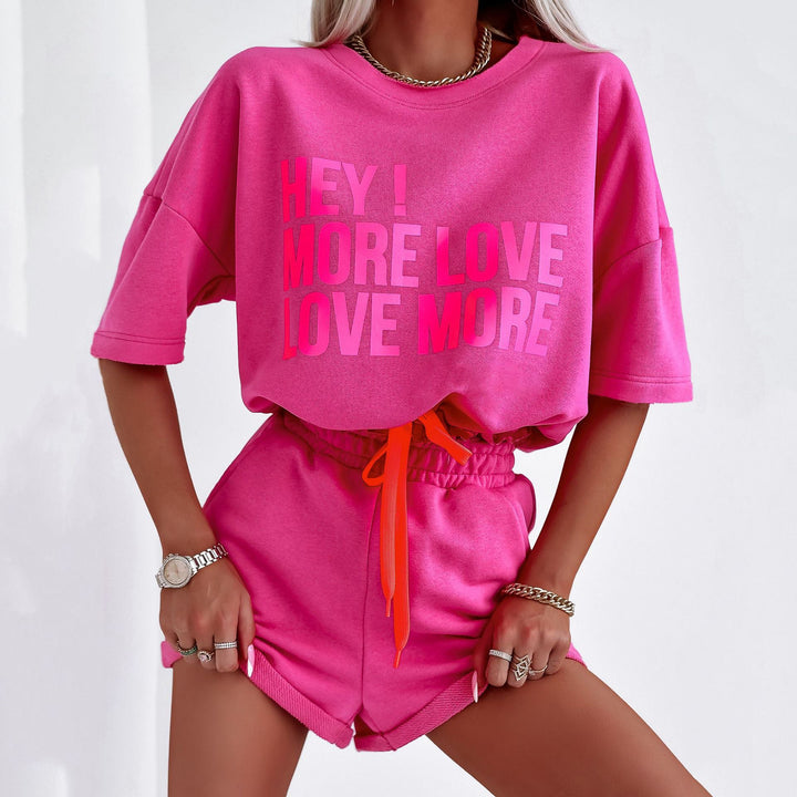 Women's loungewear set soft fabric graphic print cropped top shorts