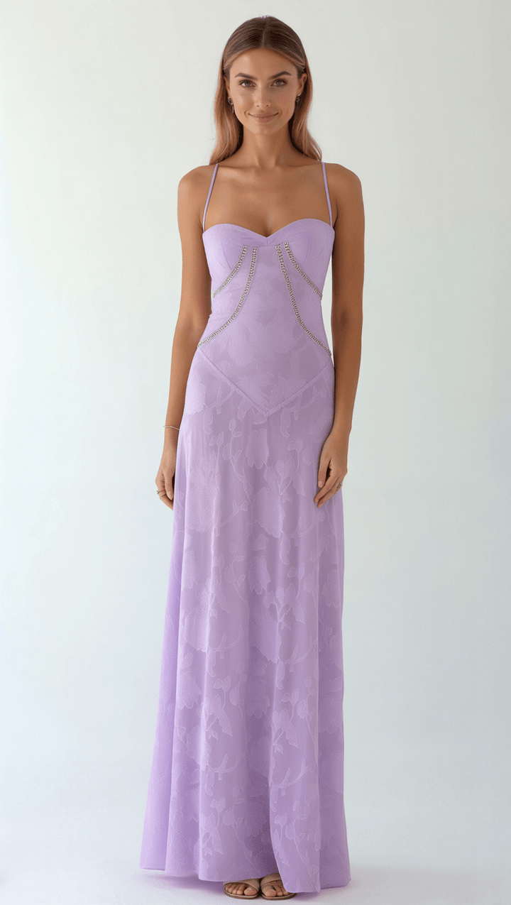 Damen Maxikleid Spitze Elegante Silhouette Blumen-Jacquard Figurbetont 6