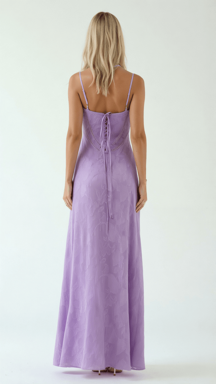 Damen Maxikleid Spitze Elegante Silhouette Blumen-Jacquard Figurbetont 7