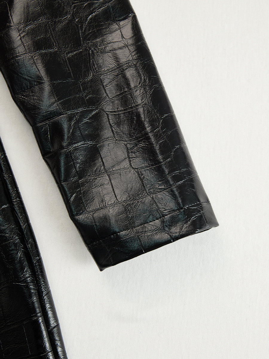 Damen Midikleid Kunstleder Krokodileffekt Elegant mit Langarm und Reißverschluss 8