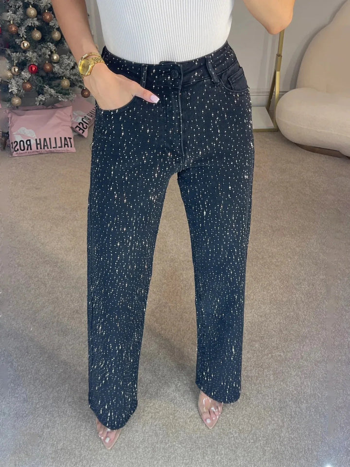 Women's Mom Jeans Denim With Shiny Details Casual
