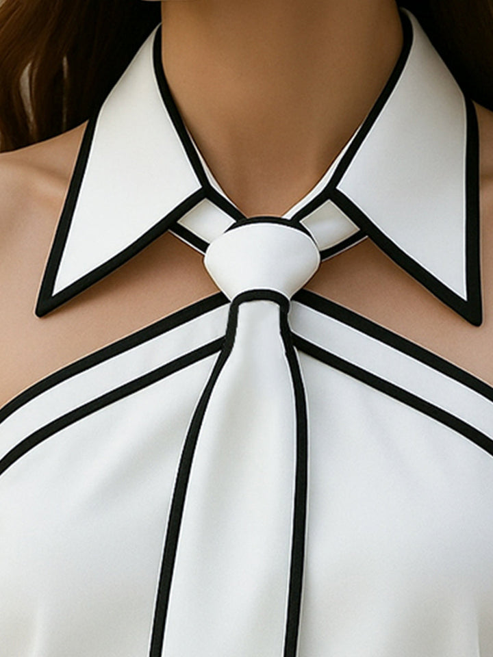 Damen Neckholder-Bluse mit Kontrastbesatz 1