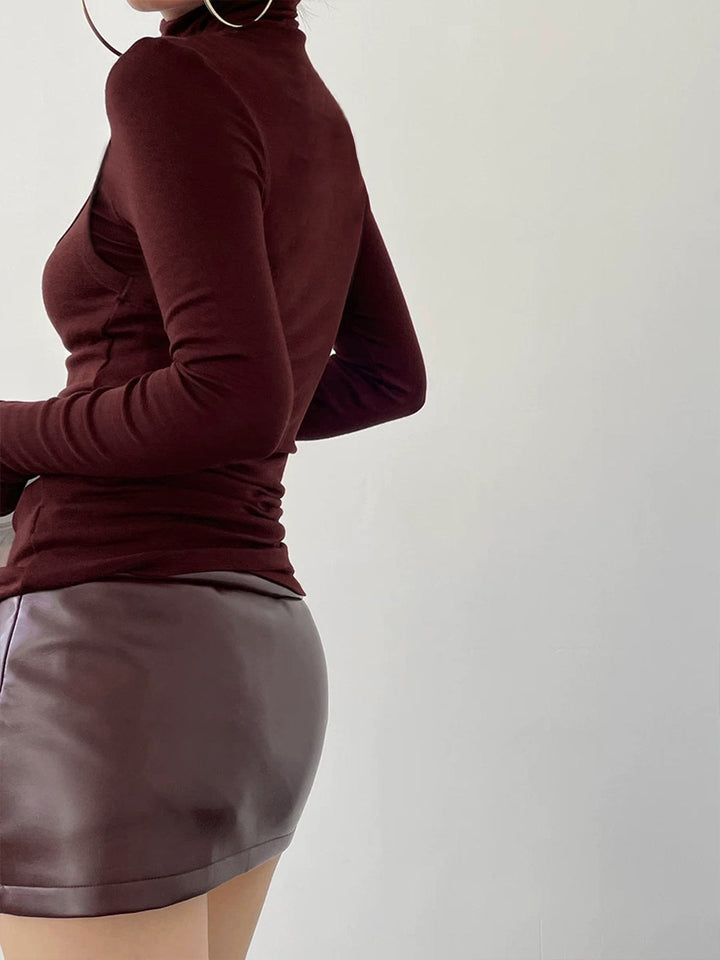 Haut pour femmes en jersey à col montant à manches longues régulier