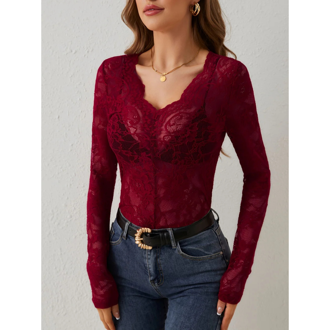 Women's Top Long Sleeve V-Neck Elegant Design