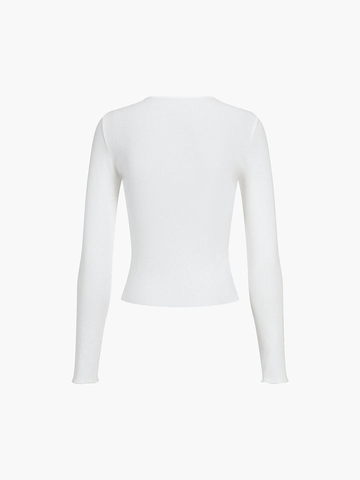 Damen Oberteil Rippstoff Langarm Slim Fit