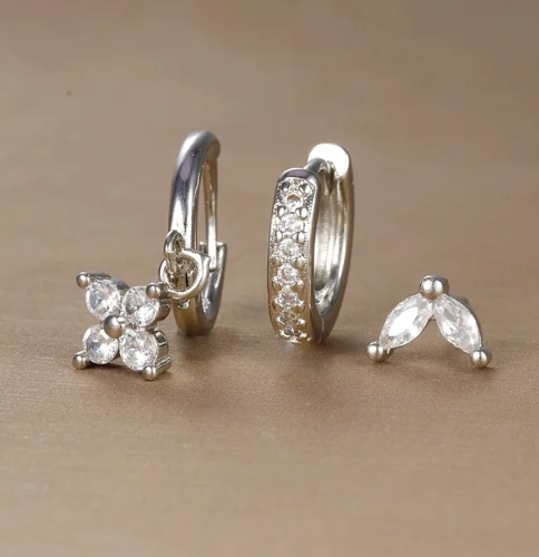 Damen Ohrringe Set Edelstahl Vielseitig Design 3er-Set 2