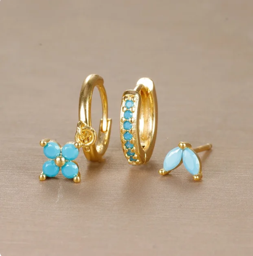 Damen Ohrringe Set Edelstahl Vielseitig Design 3er-Set 4